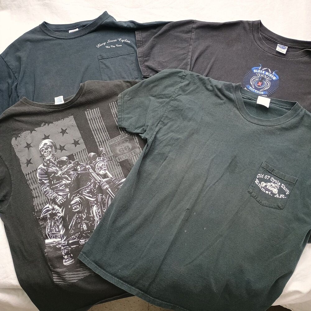 Vintage Motorcycle Biker 4 Graphic T-Shirt Bundle mens size XL Black lot